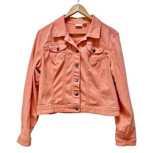 Cropped‎ Peach Denim Jacket Button Front Classic Jean Jacket Large